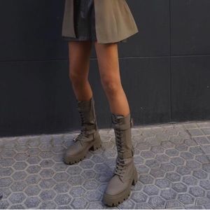 Zara khaki waxed lace up lug sole boots
